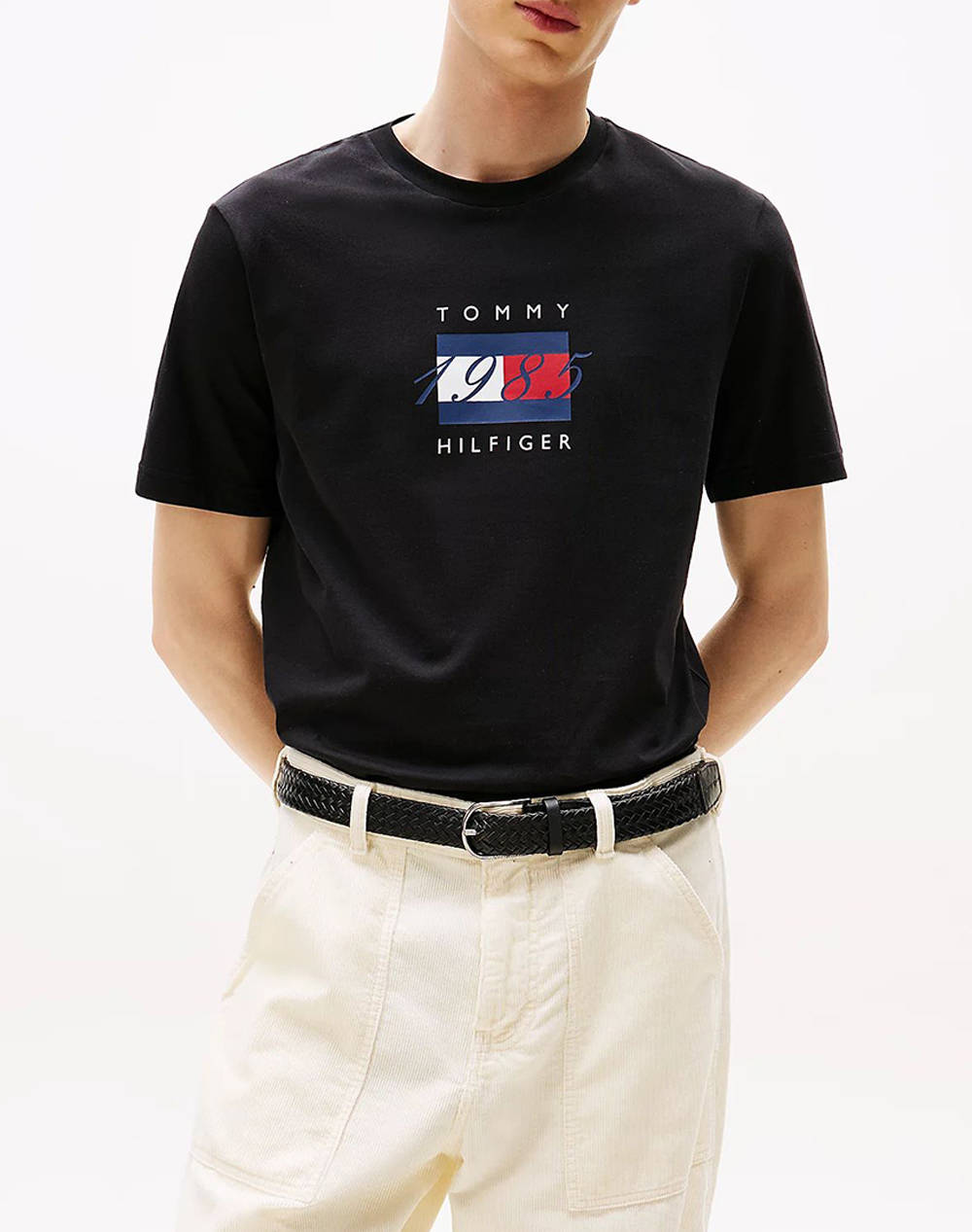 Tommy Hilfiger Linear Flag Graphic Tee Men Clothes T Shirts & Sweatshirts T Shirts Black Cotton Mw0Mw41338 Bds Male T-Shirts Black