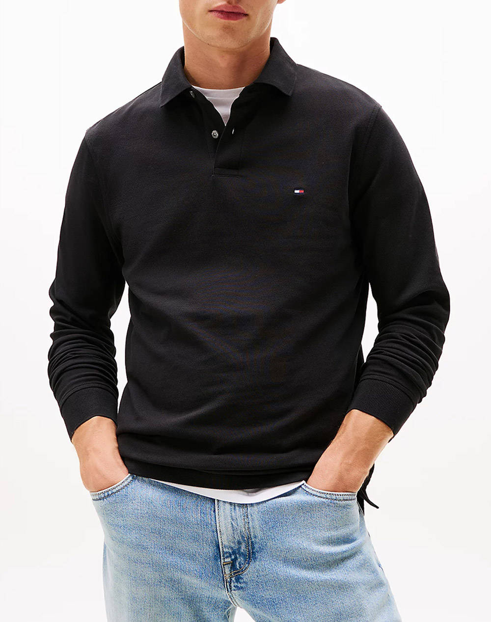 Tommy Hilfiger 1985 Regular Ls Polo Men Clothes T Shirts & Sweatshirts Polo Black Cotton,Elastic Mw0Mw20183 Bds Male Polo Black