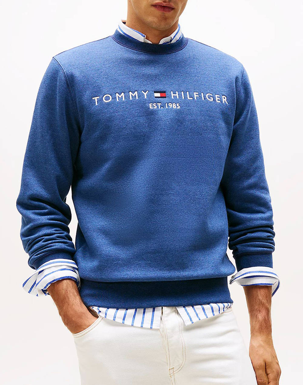 Tommy Hilfiger Tommy Logo Sweatshirt Men Clothes T Shirts & Sweatshirts Sweatshirts Blue Cotton,Synthetic Mw0Mw11596 Dvi Male Sweatshirts Blue