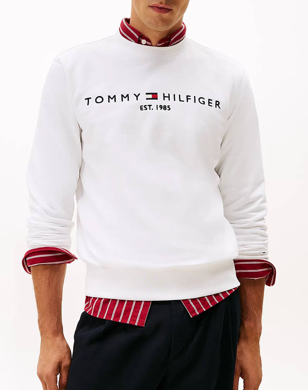 Tommy Hilfiger Tommy Logo Sweatshirt Men Clothes T Shirts & Sweatshirts Sweatshirts White Cotton,Synthetic Mw0Mw11596 Ybr Male Sweatshirts