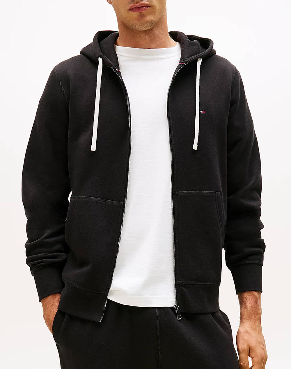 Tommy Hilfiger Essential Fleece Zip Through Men Clothes Jackets Zip Through Hoodies Black Cotton,Synthetic Mw0Mw37234 Bds Male Zip Through Hoodies