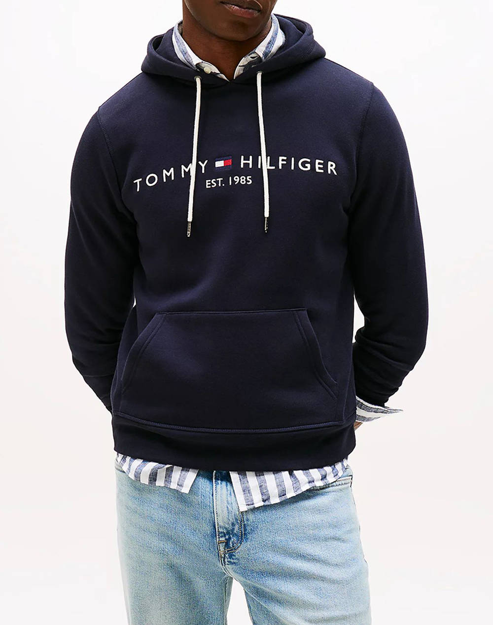 Tommy Hilfiger Tommy Logo Hoody Men Clothes T Shirts & Sweatshirts Sweatshirts Darkblue Cotton,Synthetic Mw0Mw10752 403 Male Sweatshirts Blue