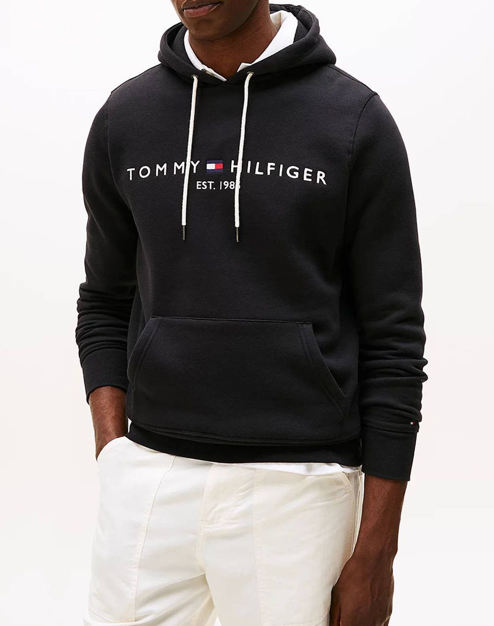 Tommy Hilfiger Tommy Logo Hoody Men Clothes T Shirts & Sweatshirts Sweatshirts Jetblack Cotton,Synthetic Mw0Mw10752 Bas Male Sweatshirts Black