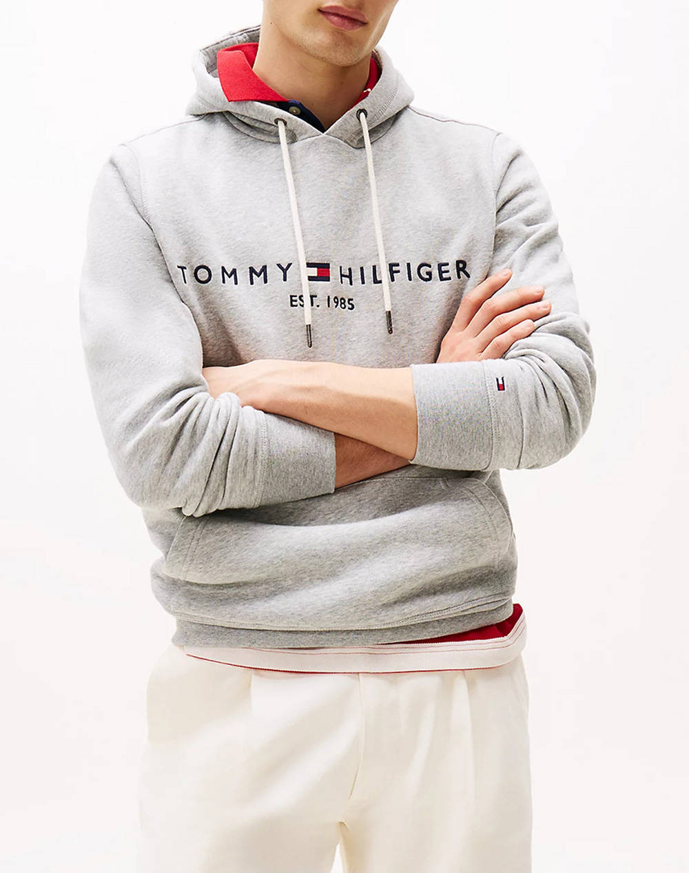 Tommy Hilfiger Tommy Logo Hoody Men Clothes T Shirts & Sweatshirts Sweatshirts Lightgray Cotton,Synthetic Mw0Mw10752 501 Male Sweatshirts