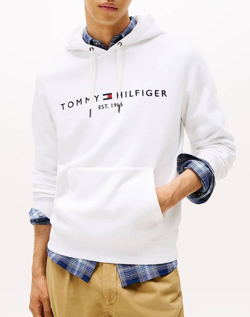 Tommy Hilfiger Tommy Logo Hoody Men Clothes T Shirts & Sweatshirts Sweatshirts White Cotton,Synthetic Mw0Mw11599 Ybr Male Sweatshirts