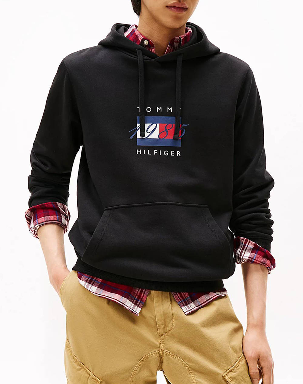Tommy Hilfiger Linear Flag Graphic Hoodie Men Clothes T Shirts & Sweatshirts Sweatshirts Black Cotton Mw0Mw41332 Bds Male Sweatshirts Black