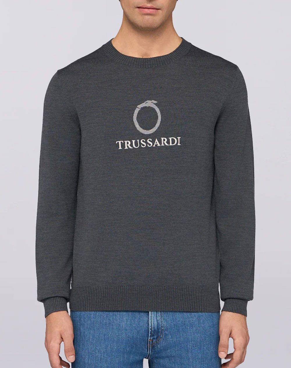 Trussardi Knitwear Maglione Girocollo In Misto Lana Con Jacquard Uroboro Ανδρας Ρουχα Μπλουζες Πλεκτα Darkgray Μαλλι,Συνθετικο Mk610k03 023 - Koolfly