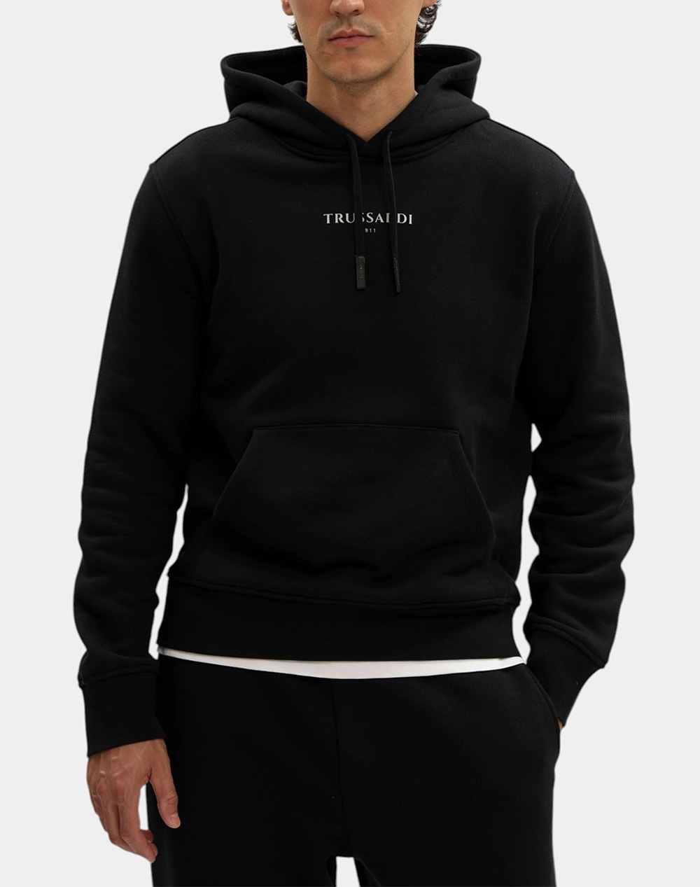 Trusardi Sweat Felpa Con Cappuccio In Jersey Diagonale Stampa Trussardi Ανδρας Ρουχα Μπλουζες Φουτερ Black Βαμβακι Mf532F01 033