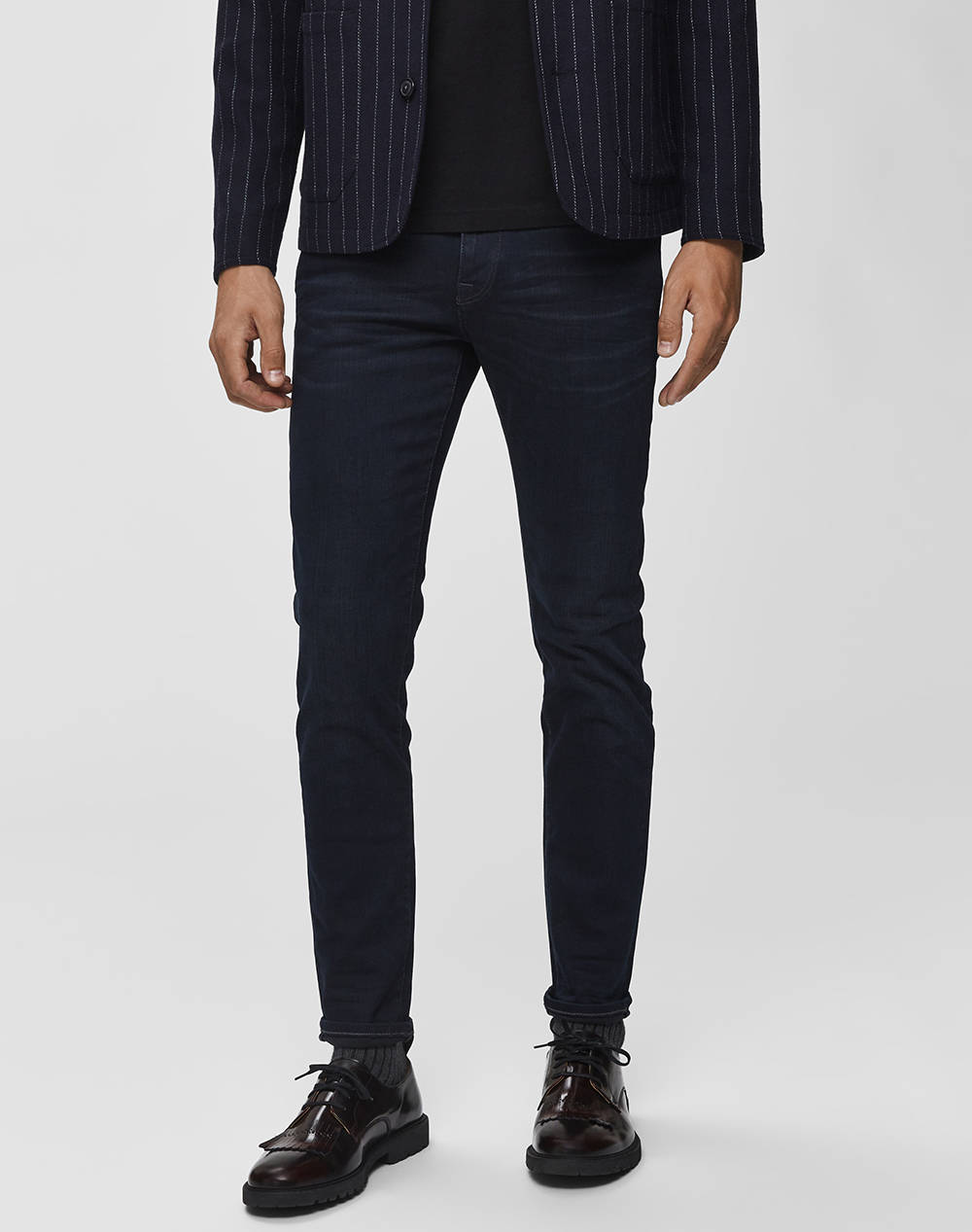 Selected Slh175 Slimleon 6155 Bb Super Jns Noos Men Clothes Trousers Jeans Denimdarkblue Cotton,Elastic,Synthetic 16069648 Blue Black Denim Male Jeans