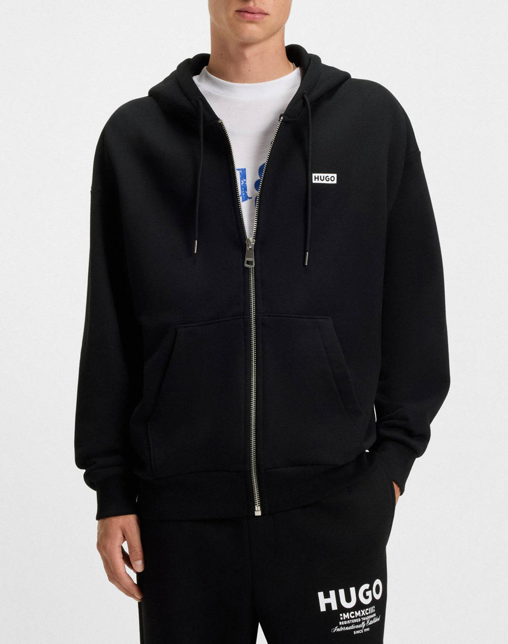 Men Clothes Jackets Zip Through Hoodies Black Cotton 50520017 005 Male Zip Through Hoodies Black