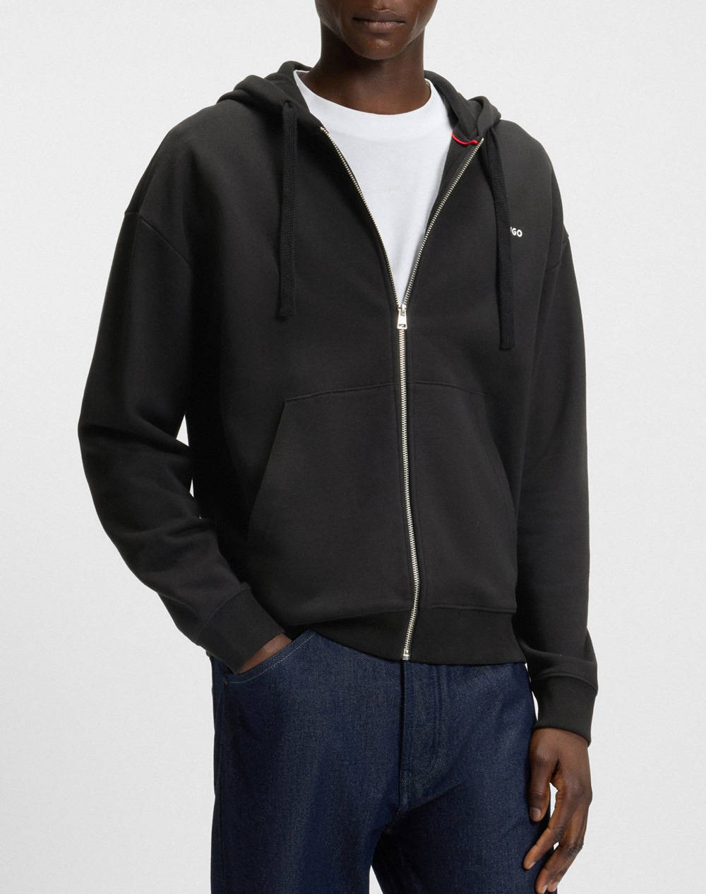 Men Clothes Jackets Zip Through Hoodies Black Cotton 50548651 001 Male Zip Through Hoodies Black