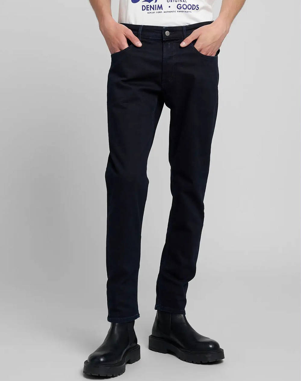 Replay Pants Men Clothes Trousers Jeans Darkblue Cotton,Elastic M1008 .000.573Bb90 007 Male Jeans Blue