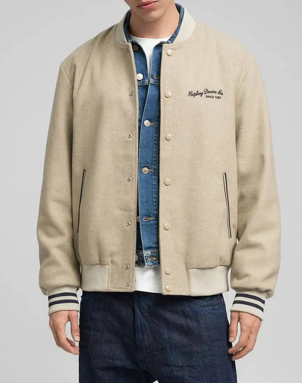 Replay Jacket (Raider) Men Clothes Outerwear Jackets Biege Wool,Synthetic M8489 .000.85332 723 Male Jackets Biege