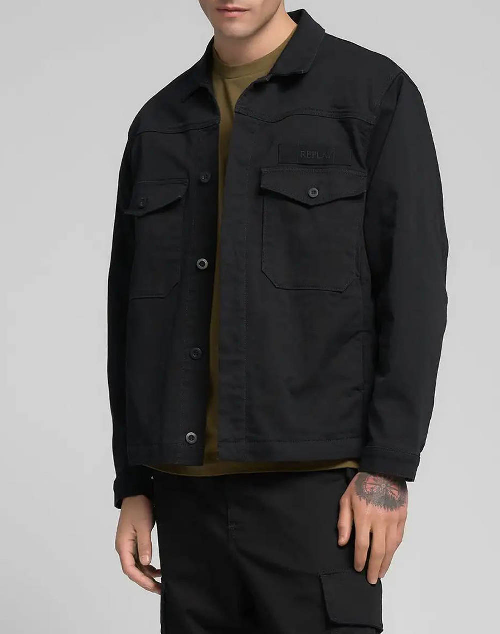 Replay Jacket Men Clothes Outerwear Jackets Denimblack Cotton,Elastic Mv876 .000.203 07A 098 Male Jackets Black