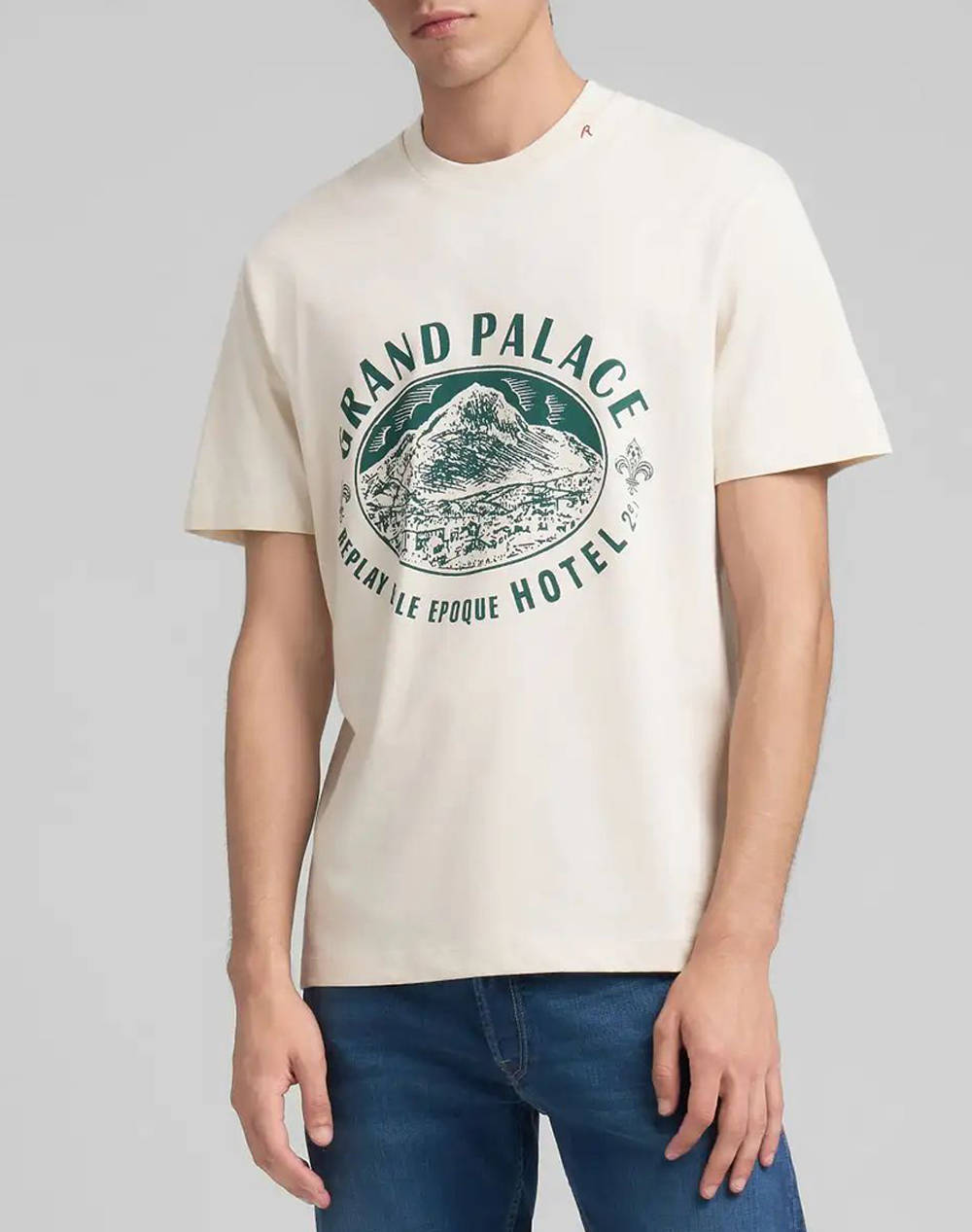 Replay Maco Men Clothes T Shirts & Sweatshirts T Shirts Cream Cotton M3281 .000.23608P 200 Male T-Shirts
