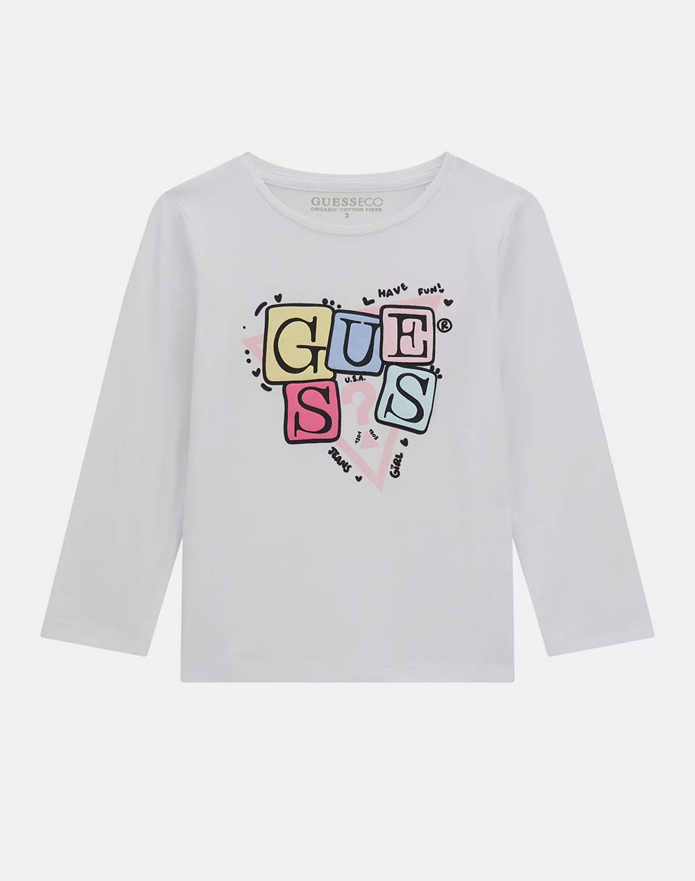 Guess Ls T Shirt Kids Girl Kids Girl Clothes Shirts White Cotton,Elastic K5Yi07K6Yw4 G011 Female Shirts