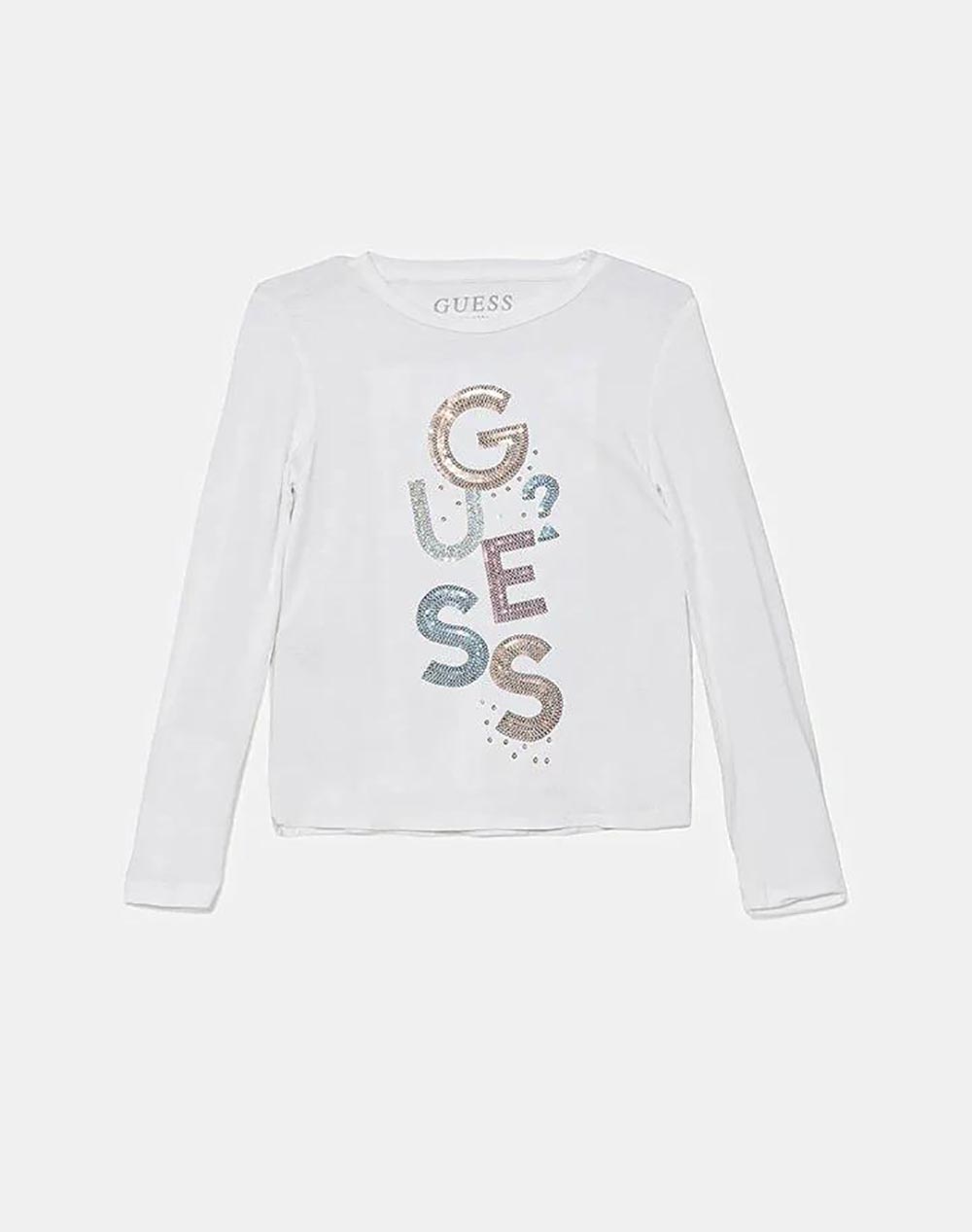 Guess Viscose Ls T Shirt Kids Girl Kids Girl Clothes Shirts White Viscose,Elastic K5Yi26Kapo0 G011 Female Shirts