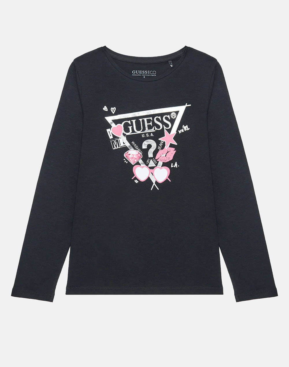 Guess Ls T Shirt Kids Girl Kids Girl Clothes Shirts Black Cotton,Elastic J5Yi01K6Yw4 Jblk Female Shirts Black