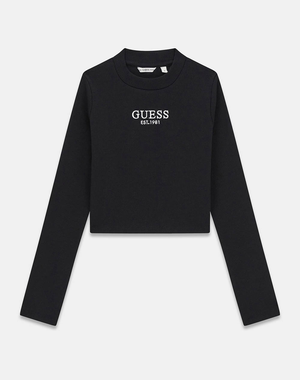 Guess Stretch Rib Ls T Shirt India Kids Girl Kids Girl Clothes Shirts Black Cotton,Elastic J4Yi49Kbzp4 Jblk Female Shirts Black