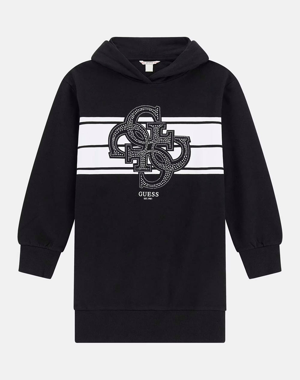 Guess Hooded Ls Active Dress Kids Girl Kids Girl Clothes Dresses Black Cotton J5Yk04Ka6R4 Jblk Female Dresses Black