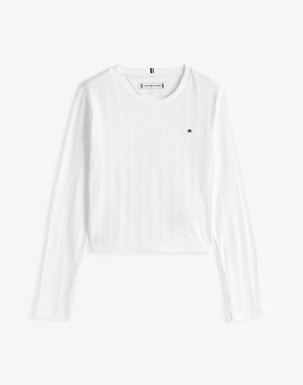 Tommy Hilfiger Pointelle Top Ls Kids Girl Clothes Shirts White Cotton,Elastic Kg0Kg08631 2Y 7Y Ybr Female Shirts