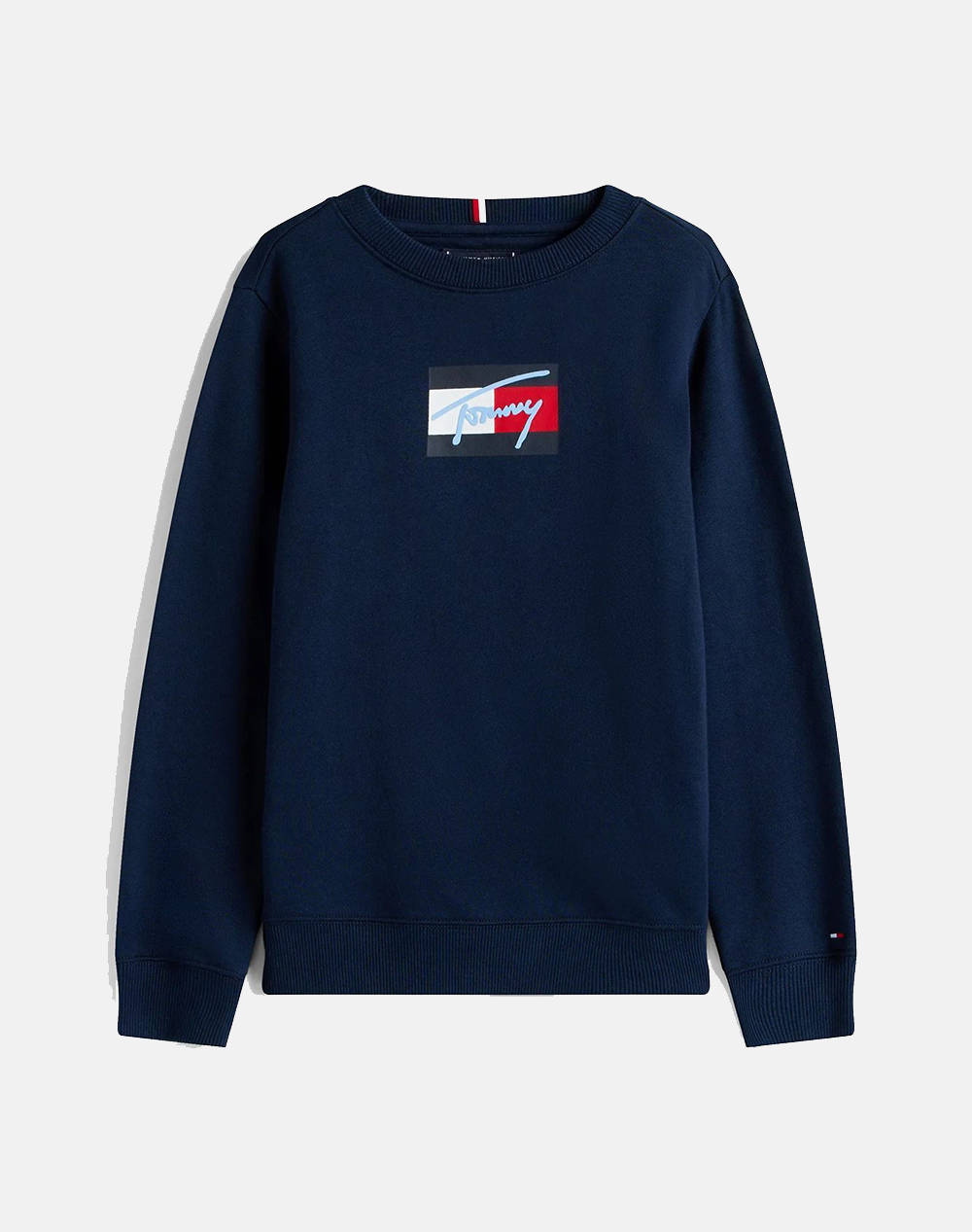 Tommy Hilfiger Tommy Script Flag Sweatshirt Kids Boy Clothes T Shirts Darkblue Cotton,Synthetic Kb0Kb09741 2Y 7Y C1G Male T-Shirts Blue