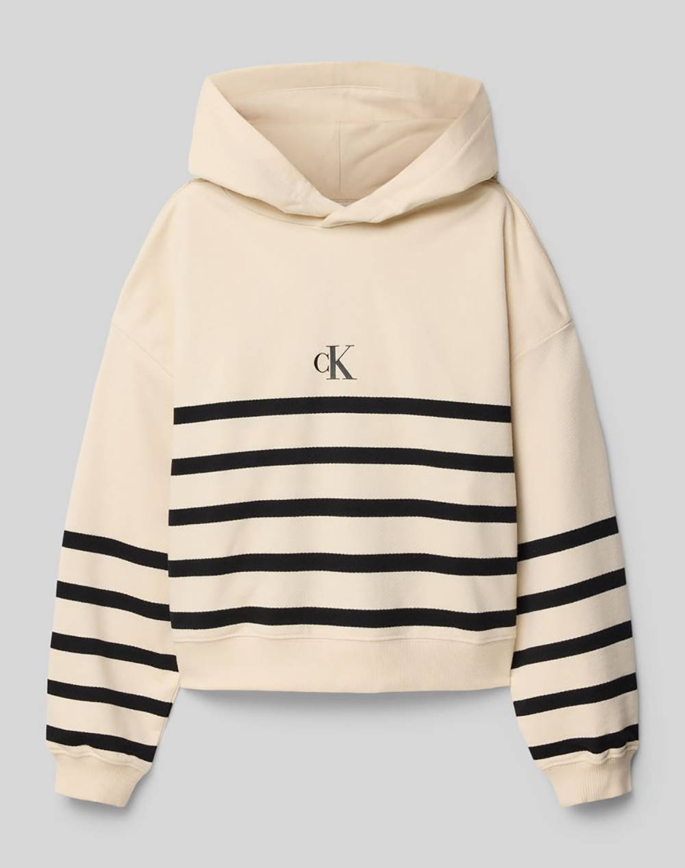 Calvin Klein Jeans Ck Logo Boxy Fit Stripes Hoodie Kids Boy Clothes T Shirts Biege Cotton Ig0Ig02993 8Y 16Y 0K4 Male T-Shirts Biege