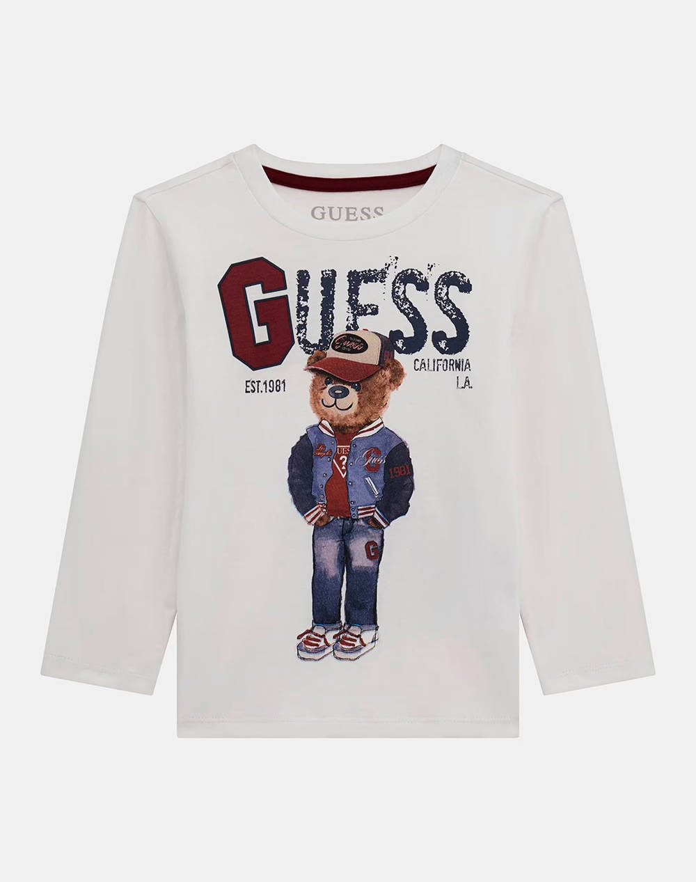 Guess Ls T Shirt Kids Boy Kids Boy Clothes T Shirts White Cotton N5Yi23K8Hm4 G011 Male T-Shirts