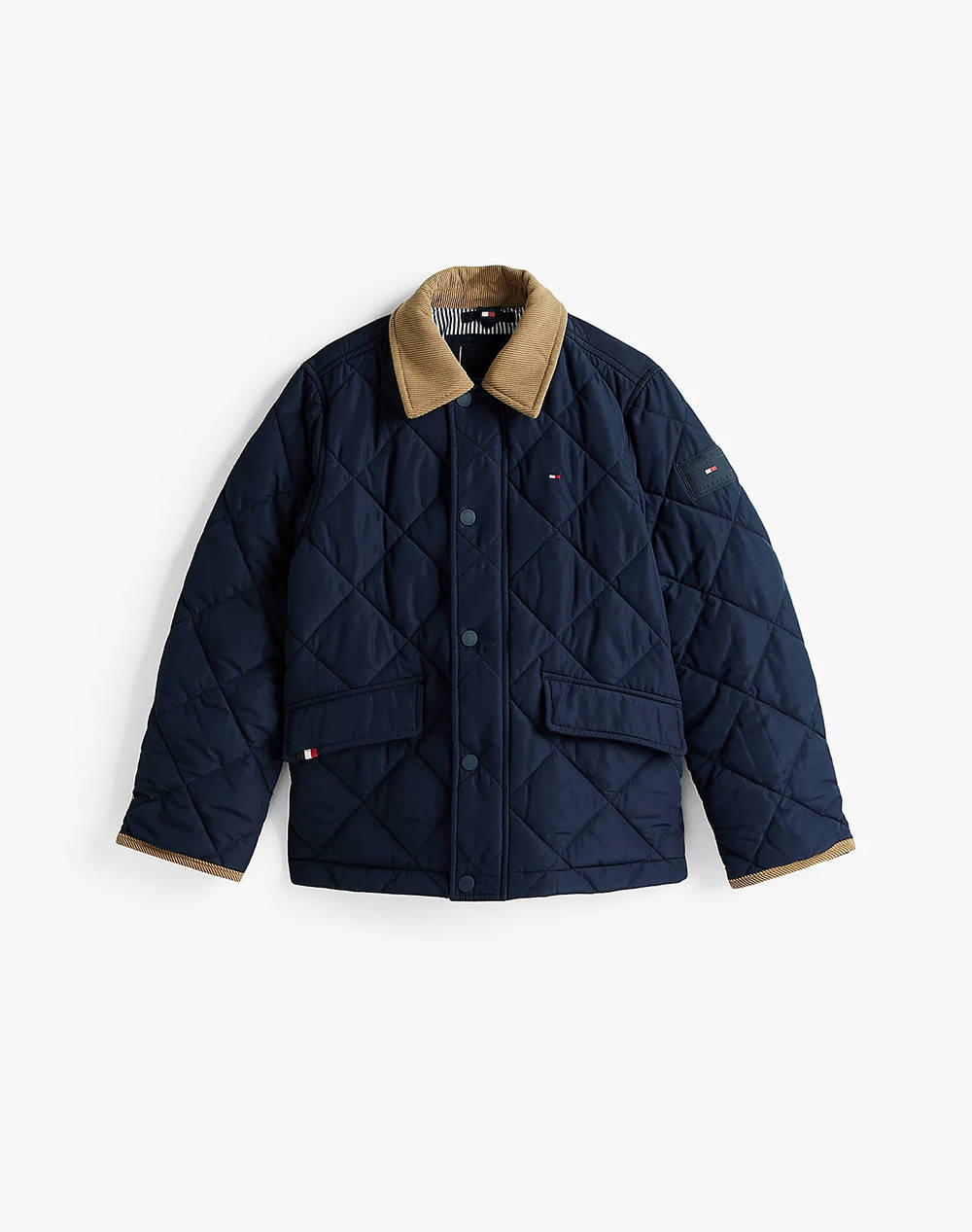 Tommy Hilfiger Contrast Collar Quilted Jacket Kids Boy Clothes Jackets Darkblue Synthetic Kb0Kb09814 2Y 7Y C1G Male Jackets Blue