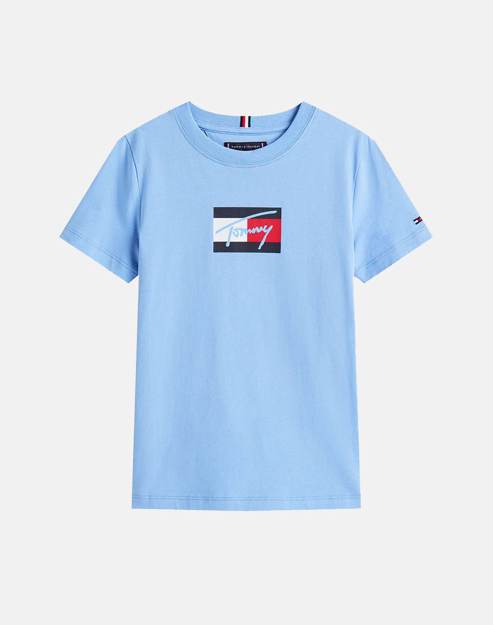 Tommy Hilfiger Tommy Script Flag Print Tee Ss Kids Boy Clothes T Shirts Lightblue Cotton Kb0Kb09725 2Y 7Y C14 Male T-Shirts Blue
