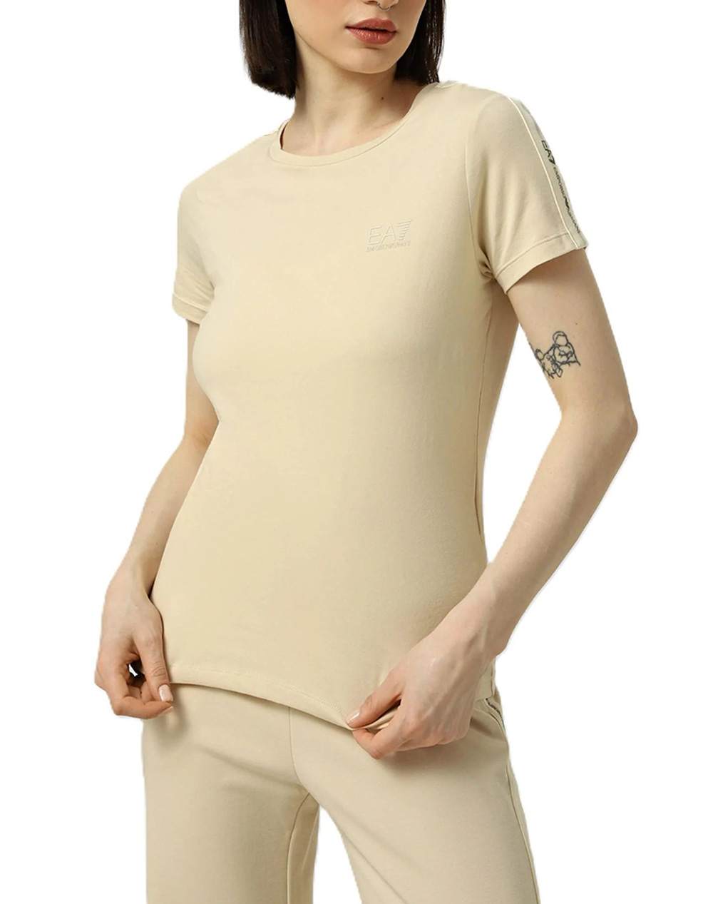 Ea7 T Shirt Γυναικα Ρουχα Μπλουζες Τ Shirt Biege Βαμβακιμε Ελασταν 7W001490Af10373 U1088