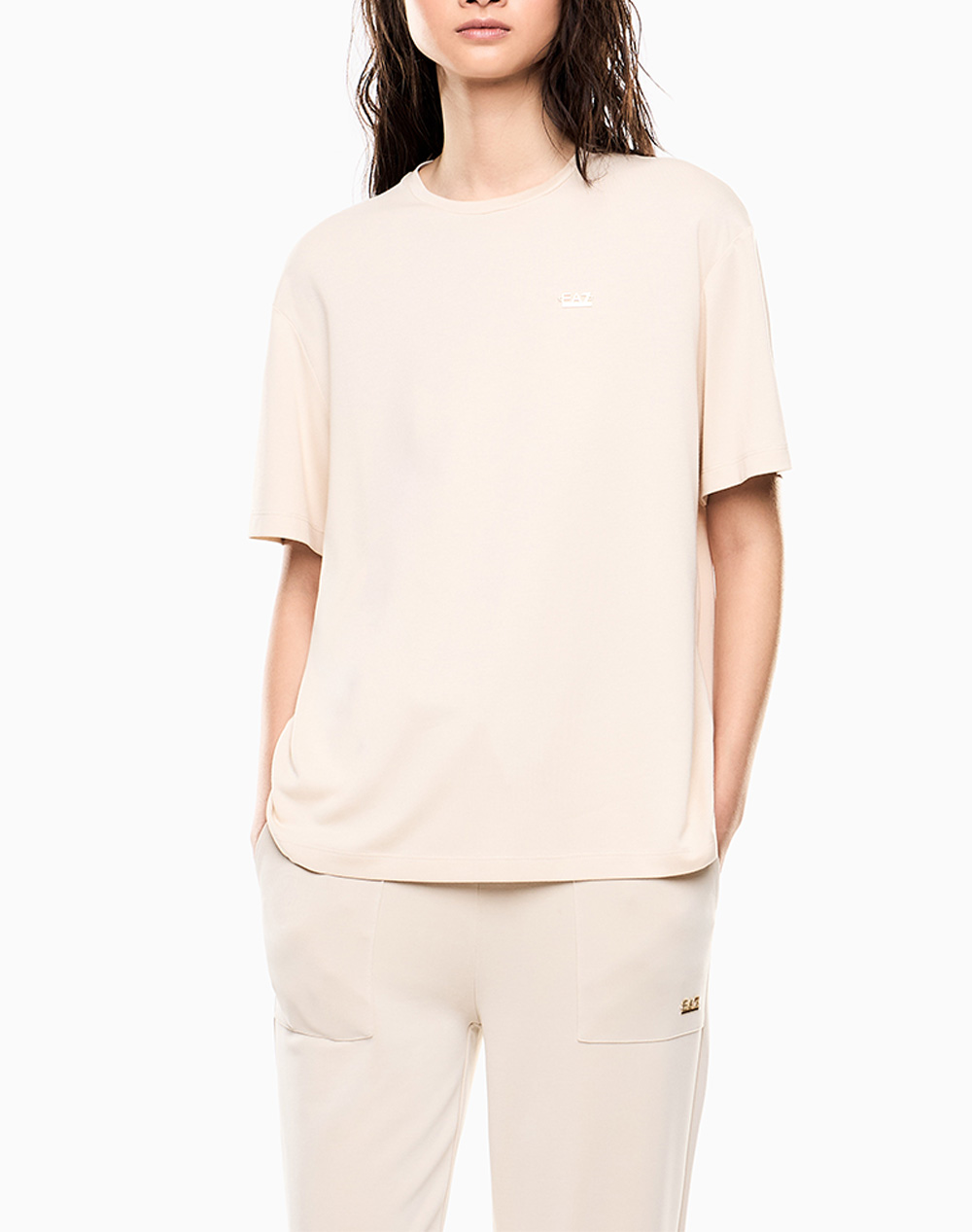 Ea7 T Shirt Γυναικα Ρουχα Μπλουζες Τ Shirt Cream Βισκοζσυνθετικο 7W000189Af13919 U1088