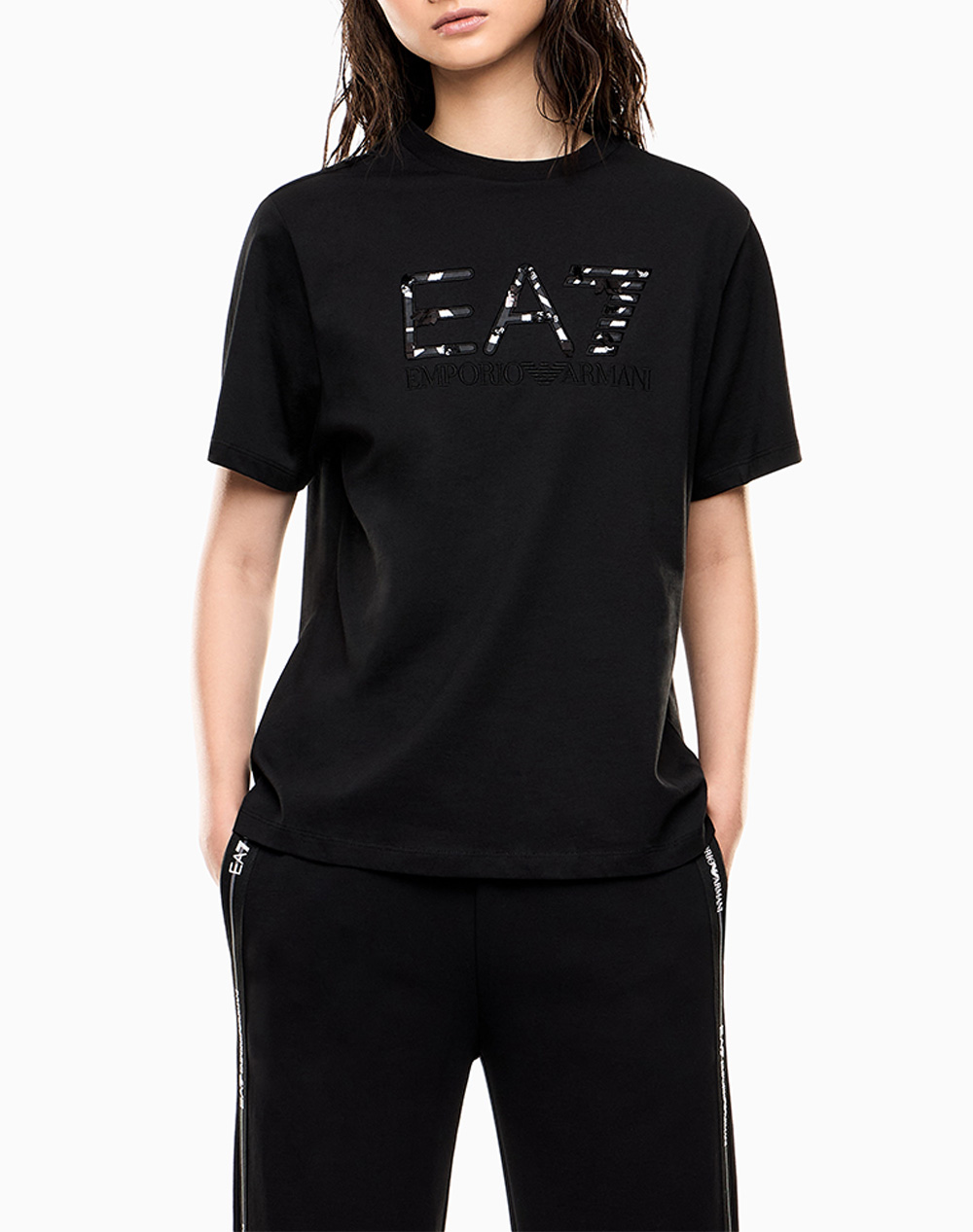 Ea7 T Shirt Γυναικα Ρουχα Μπλουζες Τ Shirt Black Βαμβακι 7W001096Af21636 Uc001