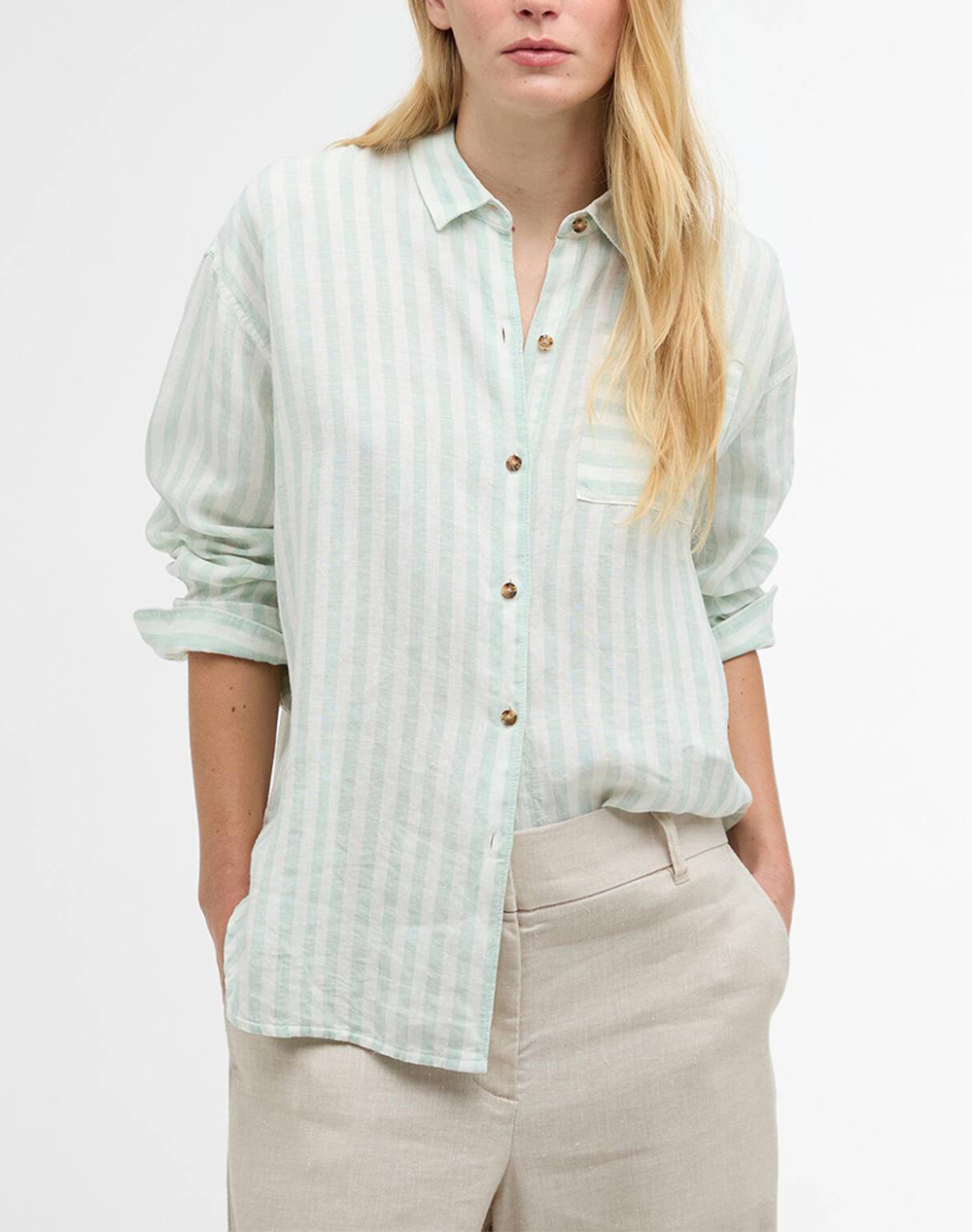 Barbour Πουκαμισο Γυναικα Ρουχα Πουκαμισα Lightgreen Λινο Lsh1590 Brgn17.2