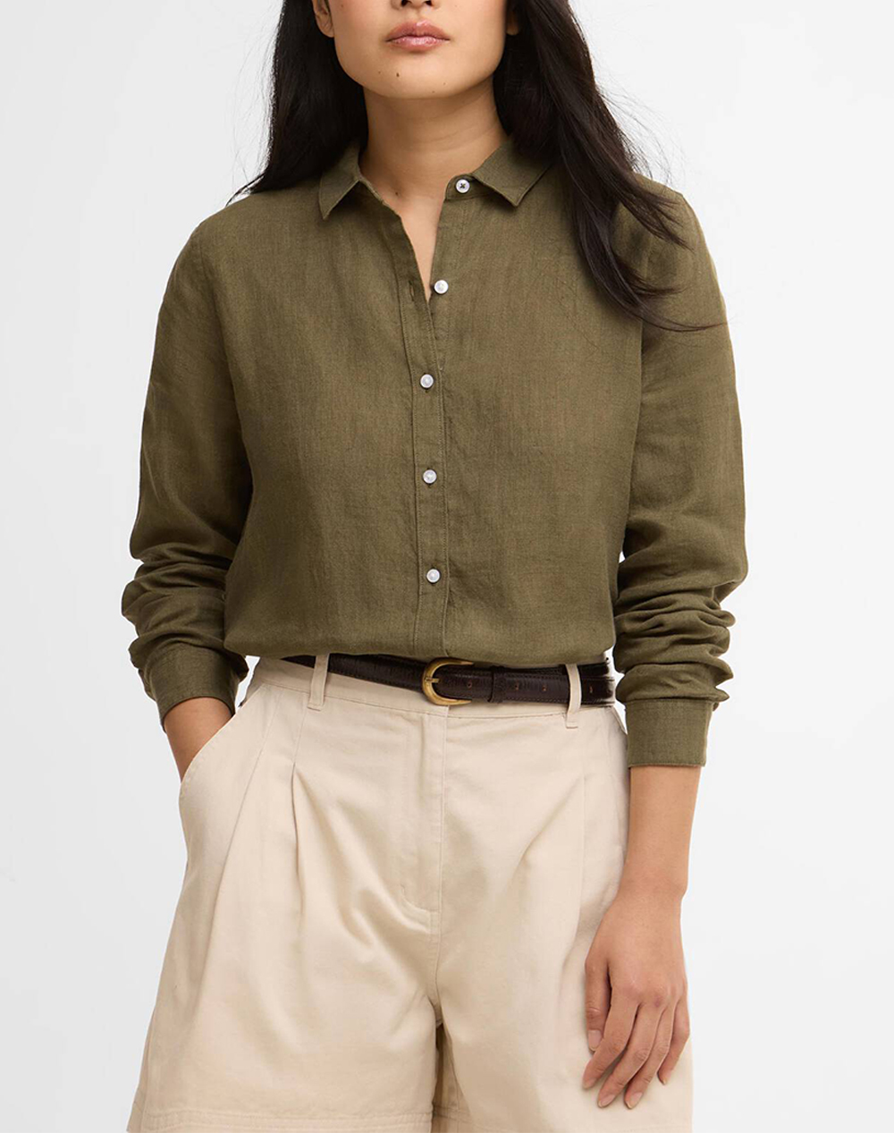 Barbour Πουκαμισο Γυναικα Ρουχα Πουκαμισα Khaki Λινο Lsh1315 Brgn18.1
