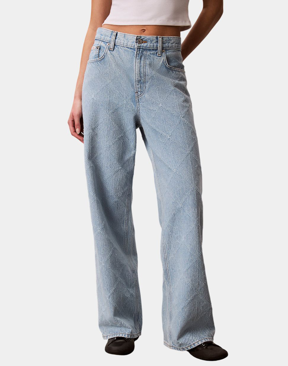 Calvin Klein Jeans Low Rise Baggy Needlepunch Ck Tr Γυναικα Ρουχα Παντελονια Jean/5P/Cargo Denimlightblue Βαμβακι Lv047F495G 3U8Rg