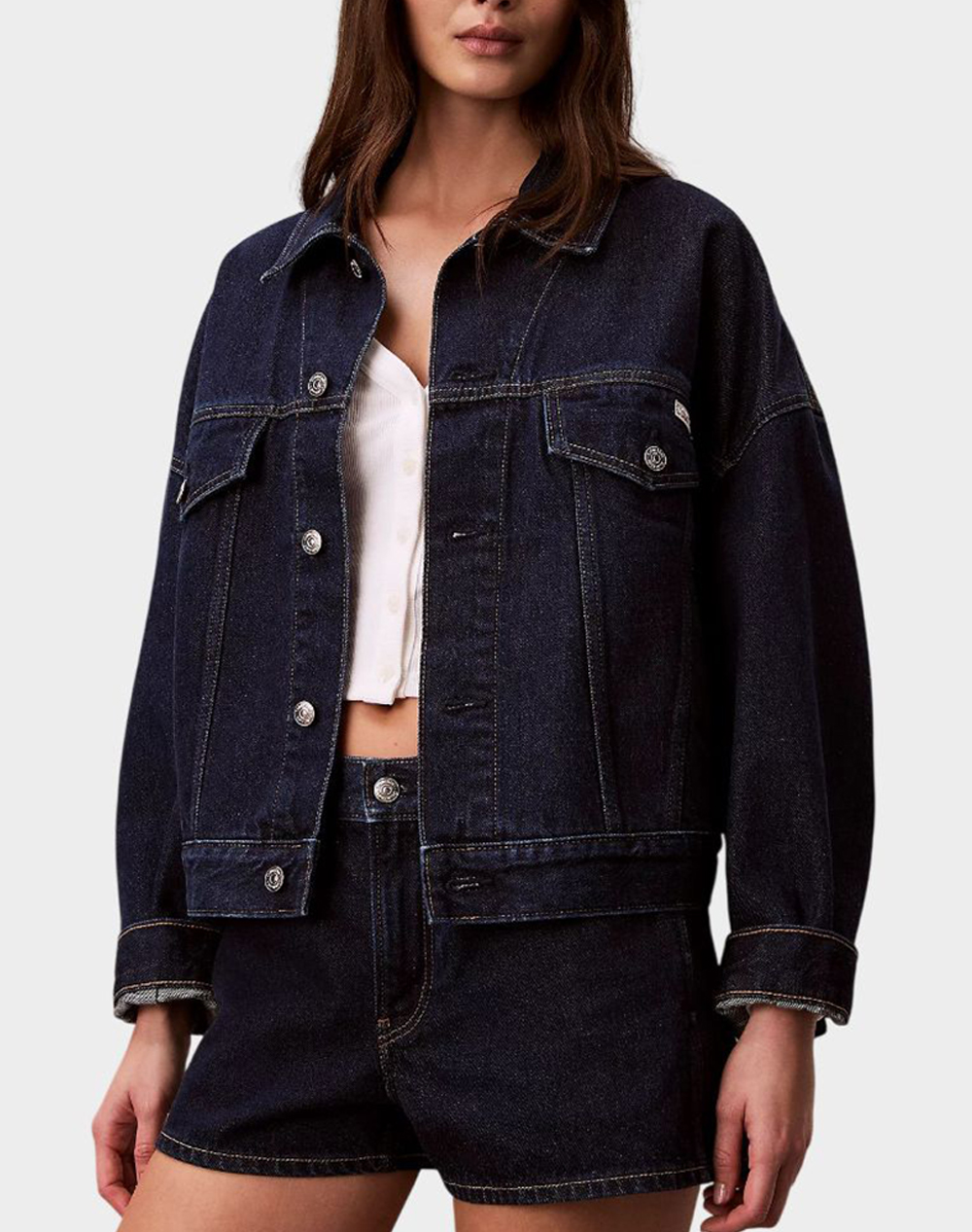 Calvin Klein Jeans Relaxed Trucker True Indigo Γυναικα Ρουχα Πανωφορια Μπουφαν Μπουφαν Denimdarkblue Βαμβακι Lv047F780G Gwi