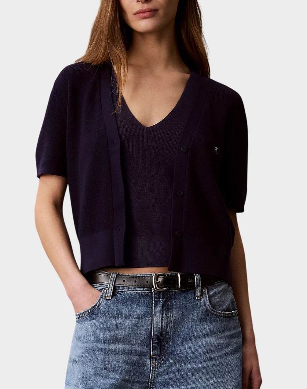 Calvin Klein Jeans Ss Cotton Twinset Γυναικα Ρουχα Μπλουζες Πλεκτα Darkblue Βαμβακι Lv047F353G 9Ei
