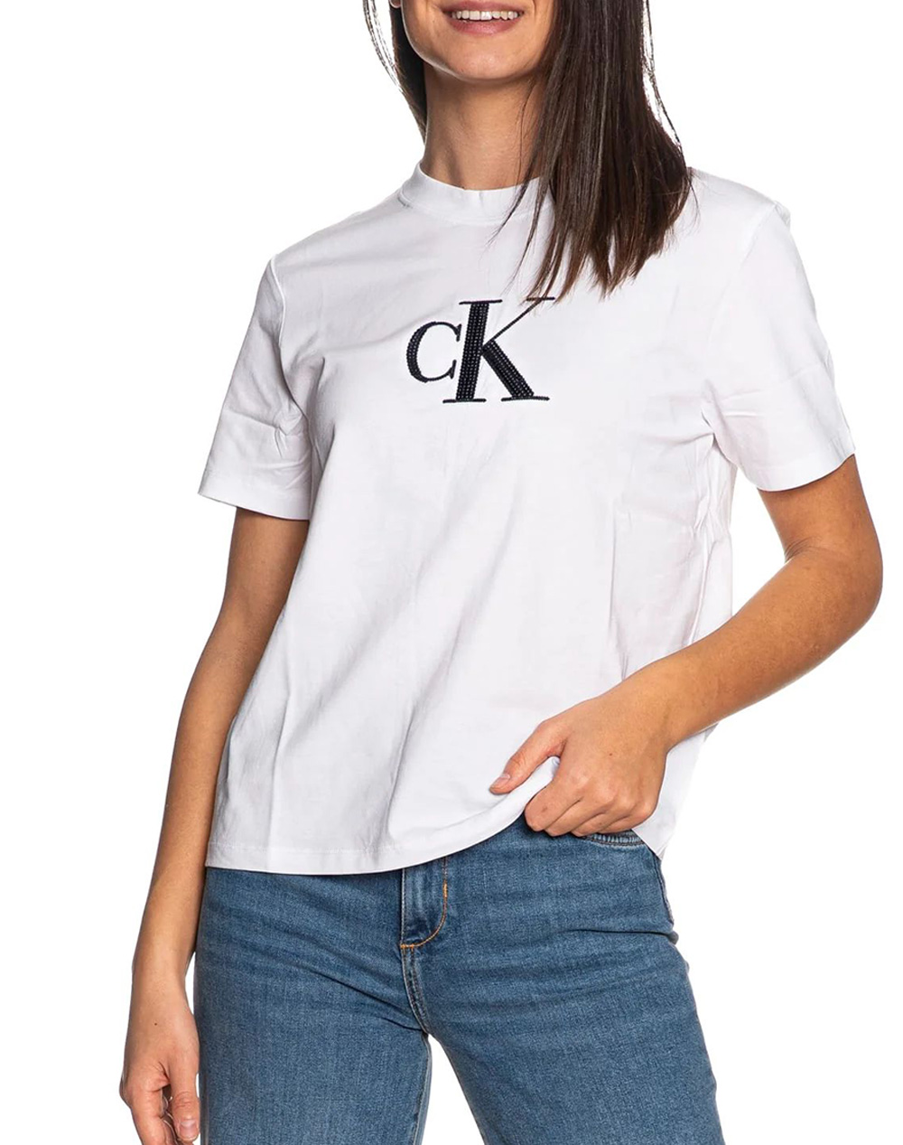 Calvin Klein Jeans Ss Sequin Ck Graphic Tee Γυναικα Ρουχα Μπλουζες Τ Shirt White Βαμβακι Lv044e215g Yaa - Koolfly