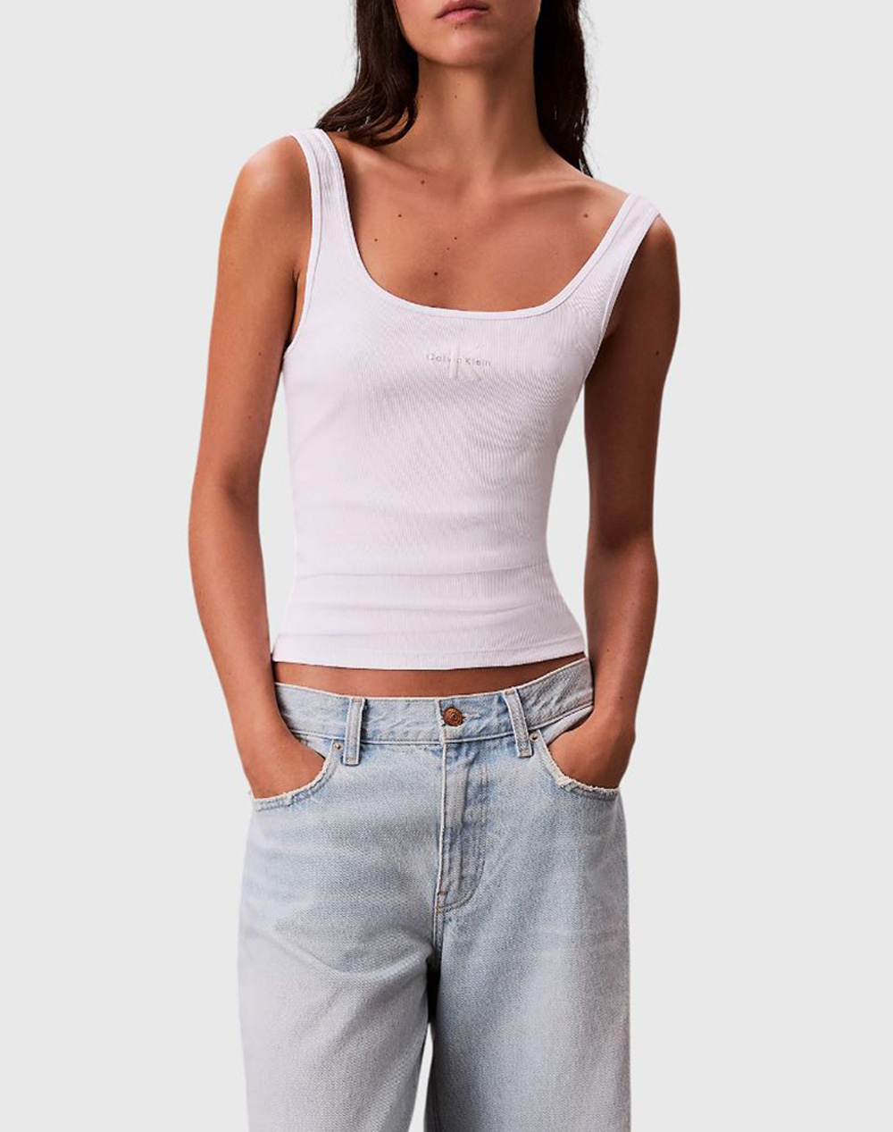 Calvin Klein Monogram Scoop Nk Rib Tank Top Γυναικα Ρουχα Μπλουζες Τοπ/Κορμακια White Βαμβακιμε Ελασταν Lv047A804G Yaa