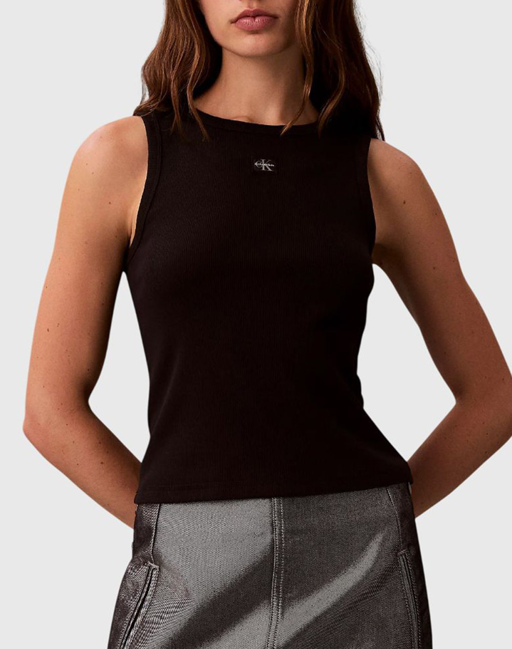 Calvin Klein Jeans A Wvn Lbl 2X2 Cttn Γυναικα Ρουχα Μπλουζες Τοπ/Κορμακια Black Βαμβακιμε Ελασταν Lv047C201G Ub1