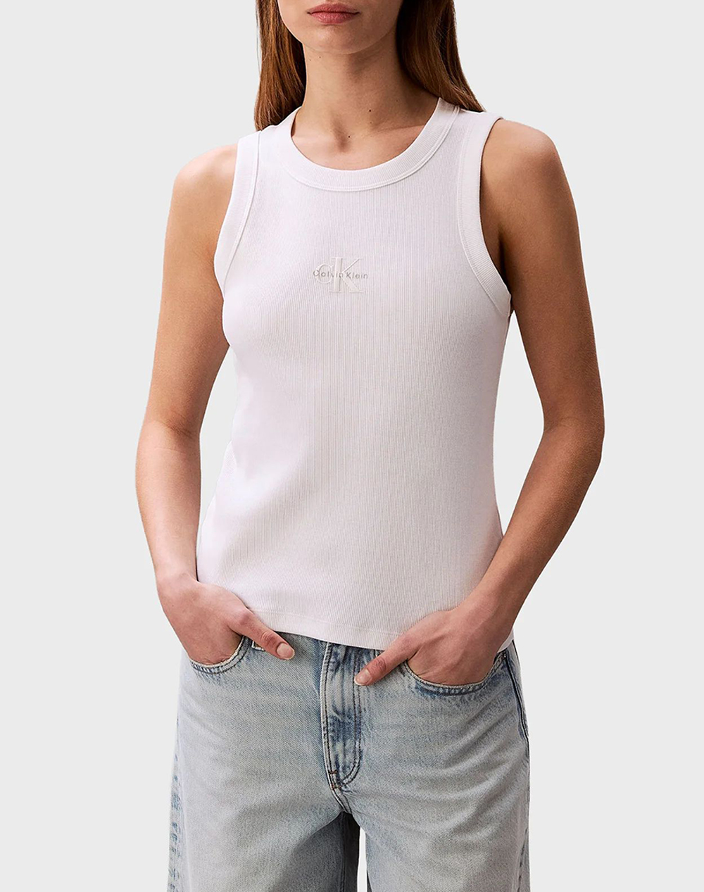 Calvin Klein Jeans Sl Monogram Rib Tank Γυναικα Ρουχα Μπλουζες Τοπ/Κορμακια White Βαμβακιμε Ελασταν Lv047E200G Yaf