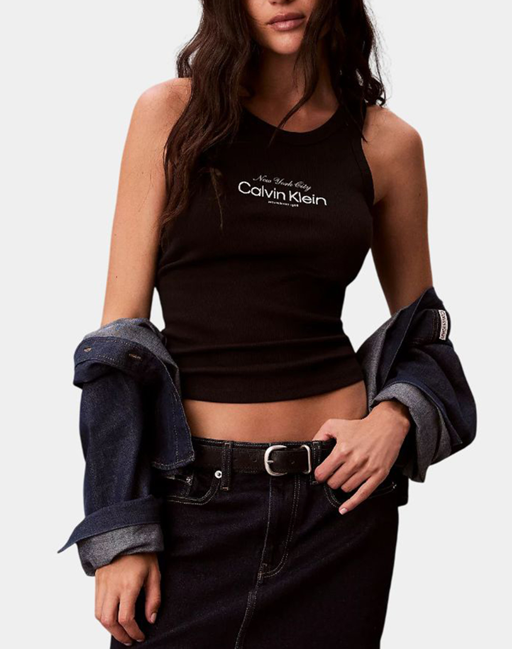 Calvin Klein Jeans Contour 2X2 Rib Graphic Tank Γυναικα Ρουχα Μπλουζες Τοπ/Κορμακια Black Βαμβακιμε Ελασταν Lv047F816G Ub1