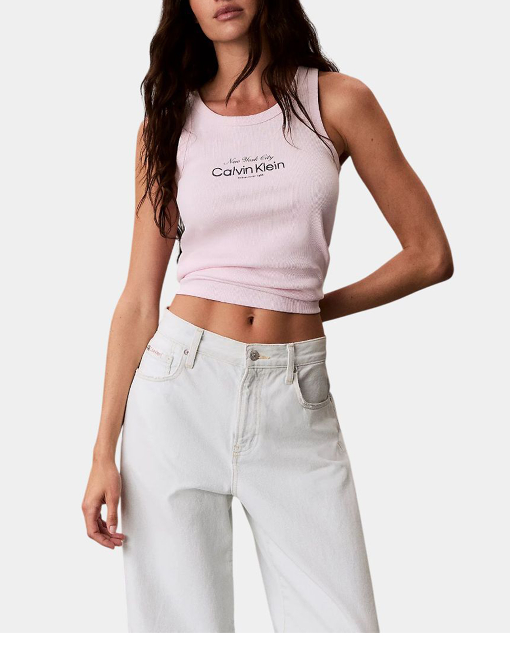 Calvin Klein Jeans Contour 2X2 Rib Graphic Tank Γυναικα Ρουχα Μπλουζες Τοπ/Κορμακια Lightpink Βαμβακιμε Ελασταν Lv047F816G 8Z6