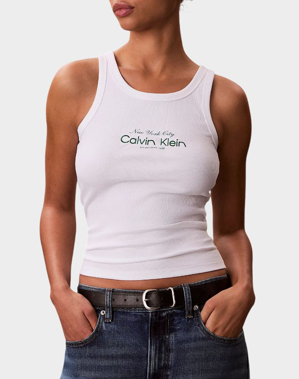 Calvin Klein Jeans Contour 2X2 Rib Graphic Tank Γυναικα Ρουχα Μπλουζες Τοπ/Κορμακια White Βαμβακιμε Ελασταν Lv047F816G Yaf