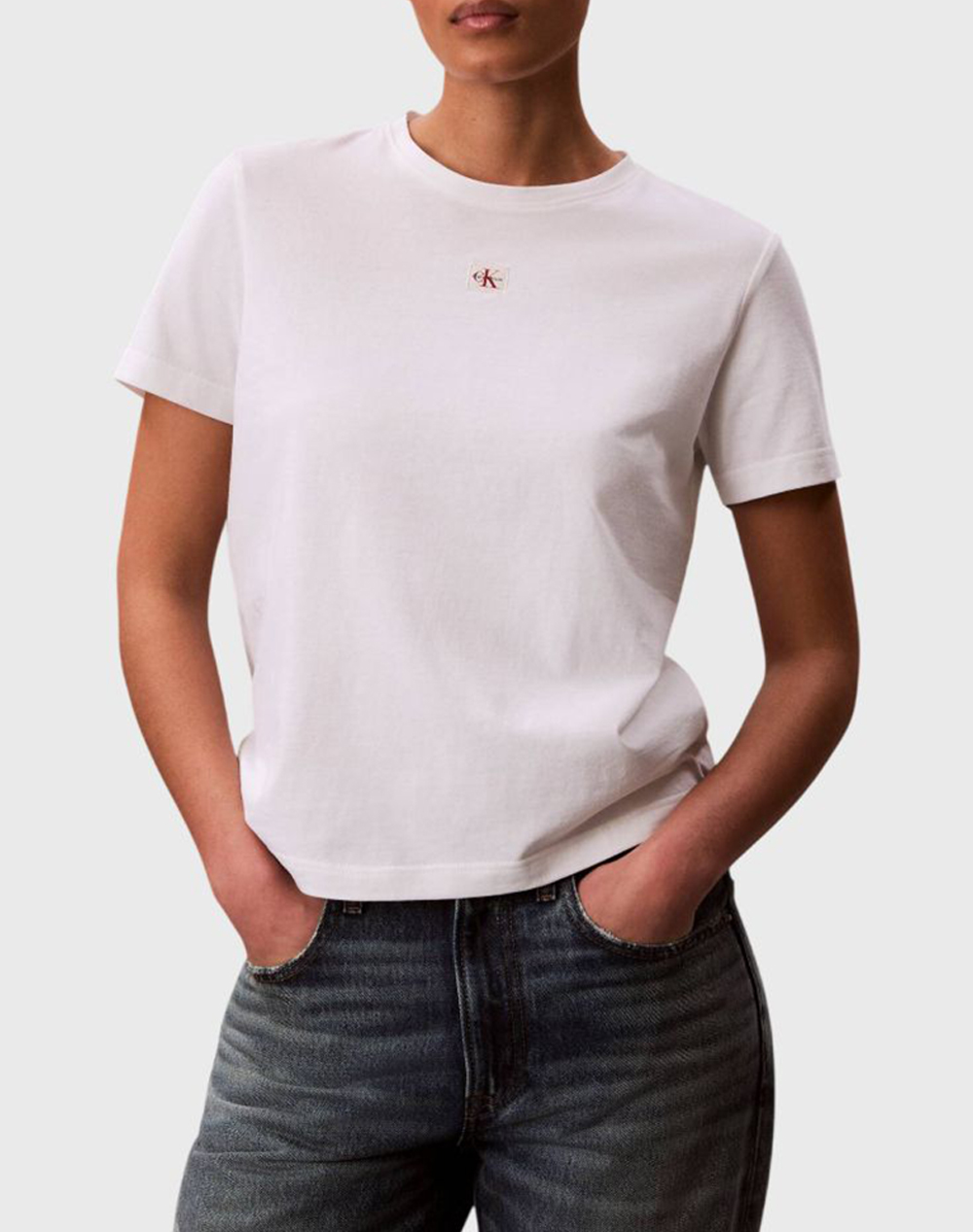 Calvin Klein Jeans Ss Woven Label Classic Fit Tee Γυναικα Ρουχα Μπλουζες Τ Shirt White Βαμβακι Lv047F227G Yaf