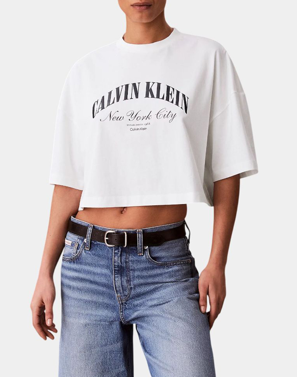 Calvin Klein Jeans Ss Cropped Boxy Heritage Crest L Γυναικα Ρουχα Μπλουζες Τ Shirt White Βαμβακι Lv047f813g Yaf - Koolfly