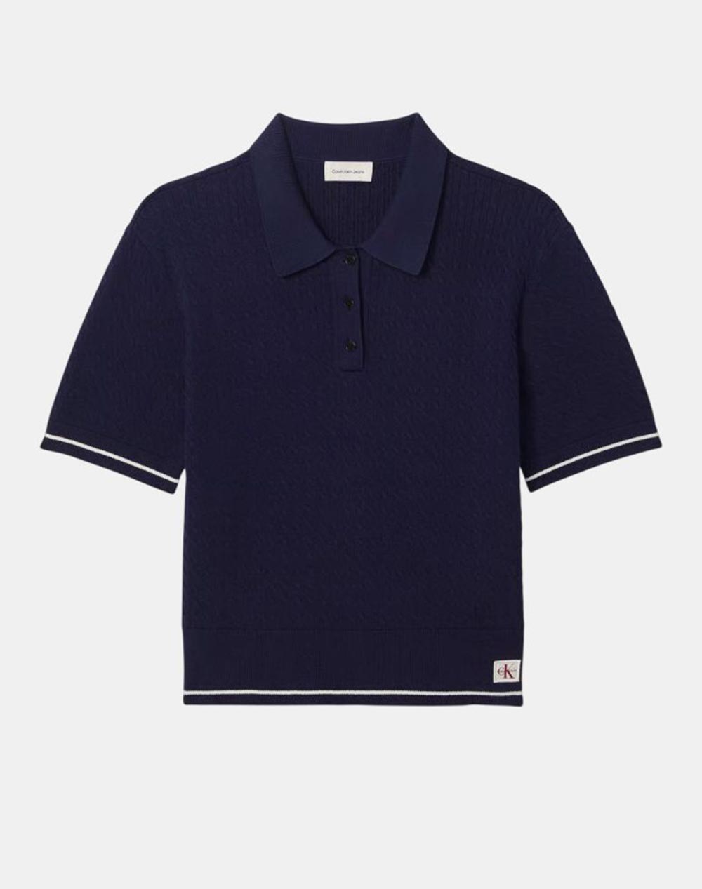 Calvin Klein Jeans Ss Woven Label Cropped Cable Swe Γυναικα Ρουχα Μπλουζες Πλεκτα Darkblue Βαμβακι Lv047f320g 9Ei - Koolfly