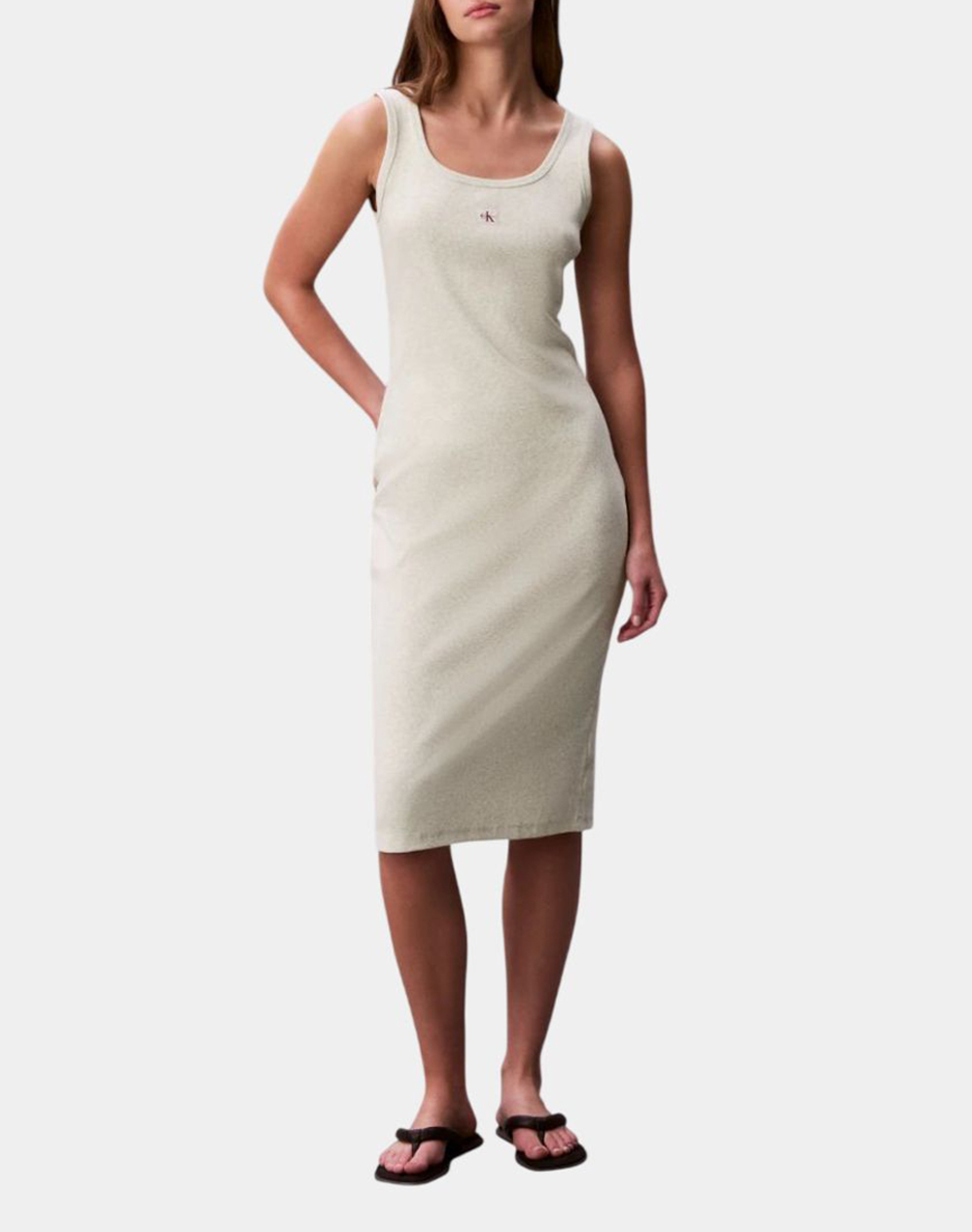 Calvin Klein Jeans Sl Baby Rib Woven Label Square N Γυναικα Ρουχα Φορεματα Cream Βαμβακι,Με Ελασταν Lv047f257g P4p - Koolfly