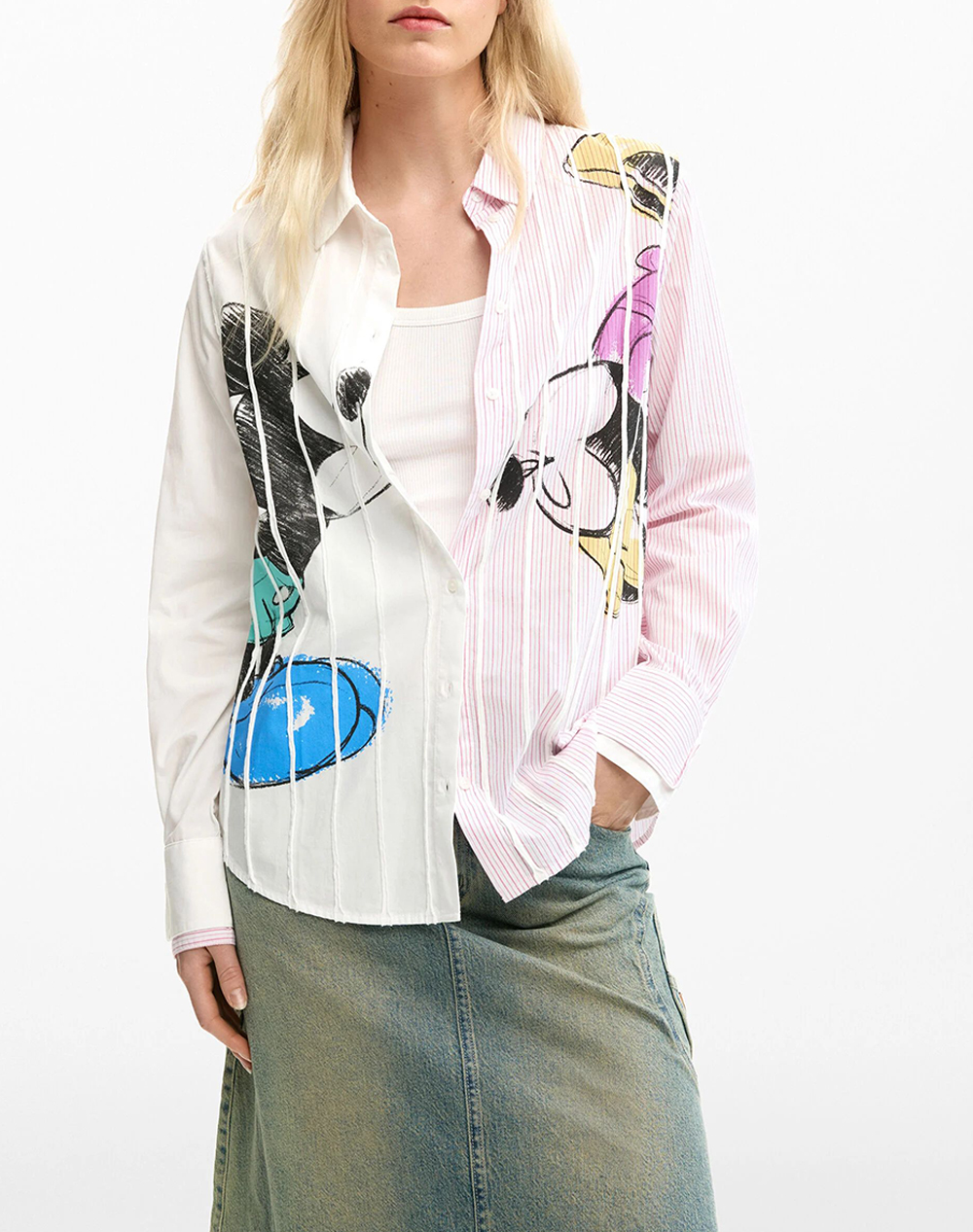 Desigual Cam_Lovit Disney Πουκαμισο Γυναικειο Γυναικα Ρουχα Πουκαμισα White Βαμβακι 26Swcw19 1000